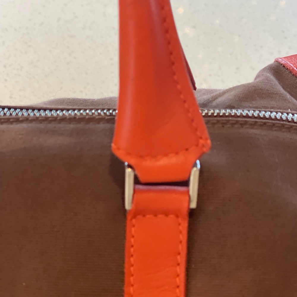 Barneys New York Brown and Orange Canvas bag with Leather trim - Picture 3 of 9